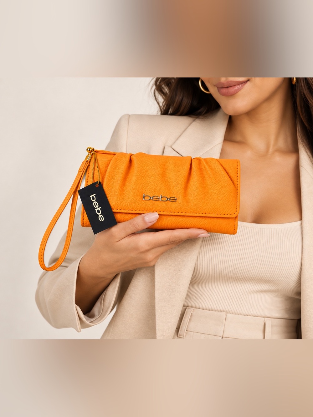 bebe Tangerine Sage Trifold Wallet Wristlet One Size NWT
